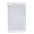 Towelsoft Premium Fringed Velour Golf Towel with Corner Hook &Grommet Placement-White Golf-EV1407CL-WE